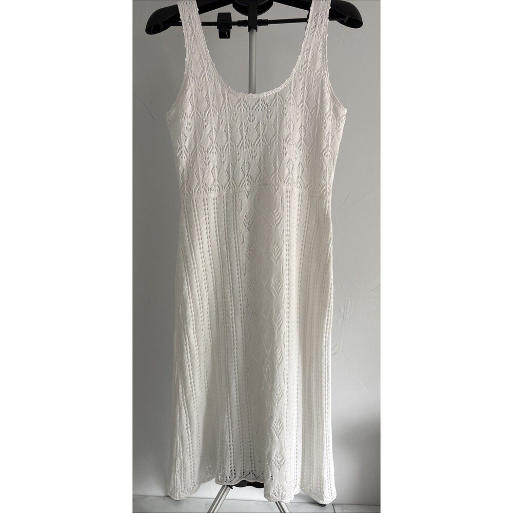 B.I.Y.A.Y.C.D.A Y2K Era White Knit Tank Dress Size 14 Crochet Cottagecore Midi